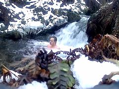 Half hour ice cold dip in Scottish waterfall in winter