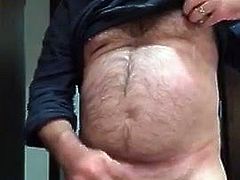 Hot daddy jerking uncut cock