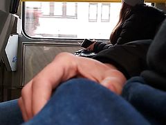 I play with my bulge in bus, teen girl ignored flash