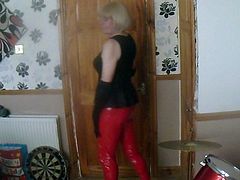 in my red pvc leggings