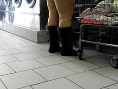 Thick Milf Huge Butt In Tan Stretch pants 2