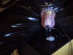 Estim e-stim electro cum load milking with chastity device