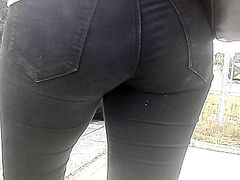 Tight teen jeans ass in public