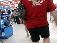 PAWG with thick legs in mini skirt in Walmart