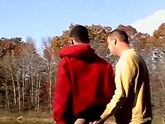 Fisherman blown by naughty daddy in the outdoors