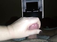 Wife stroking my cock and making me cum