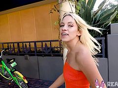 Khloe Kapri is hyped up and ready to have sex! They take a ride and zoom around the town on scooters where she flashes her perky pierced titties!