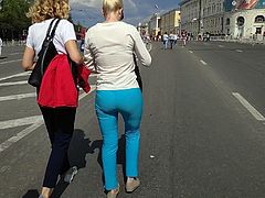 Delicious ass milfs in tight blue pants