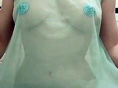 MILF in transparent dress flashing (big tits, feminine)