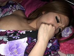 Busty woman in a floral kimono, Emiko Shinoda cheated on her husband with a horny neighbor, who was fingering and licking her hairy pussy, before fucked her dirty brains out.
