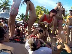 Raunchy Pool party pussy flashing sluts in Florida