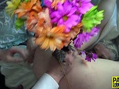 Banged and bound real fetish submissive gets anally toyed with bouquet