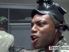 Gay soldiers get together in the showers to engage in steamy group sex during gay orgy while getting their assholes drilled deep and hard. Visit BangTroop for much more