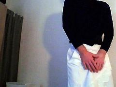 Secretary crossdresser in satin shirt