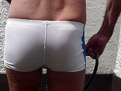 Wet white spandex shorts