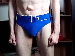 in blue speedo 0