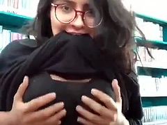 Indian big boobs girl in library