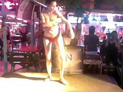 Russian girl striptease in Thai bar outdoor