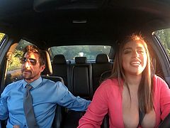 Apparently this driving instructor is really good, otherwise how to explain why this hot busty chick gladly pounces on him at the first opportunity and sucks his big dick right in the car. Relax and enjoy impetuous sex action!