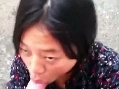 WMAF - Chinese whore sucks a monster cock and gets a cumshot