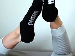 Hot brunette foot fetish play
