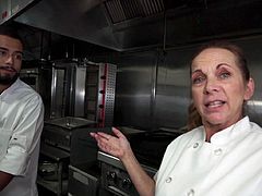 Selina is the only female on the kitchen staff. So after work, the hunks took advantage of her. At first, Derek and James sucked her juicy tits and fingered her tight cunt. Then James took her to the side and got a sloppy blowjob and deep throat to his hard erect dick. Join now!