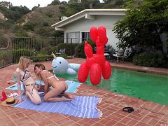 This horny shemale babe was out by her pool today when her slender blondie neighbour came over to hang out with her. But as soon as she saw the tranny's boner, the hottie got to sucking her off and got it all hard before the tranny bent the beauty over and shoved her boner inside of the blondie's tight lil cunt.