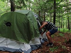 This gay muscular hunk came for a walk in the forest but when he saw a camp and a alone teen boy, he got horny. He attacked cute twink and deep-throated his giant cock in the mouth of the boy. Then he bent him on the bench and drilled his butthole hard with his big dick until he cums. Join us for more!