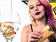 Evil woman devours fish for breakfast - Vore Giantess