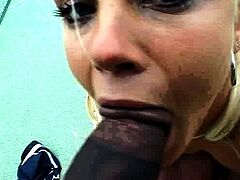 Facial threesome with a blonde and two big cocks