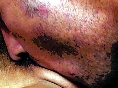 Kinky honey with lengthy hair impatiently gulps her bf's