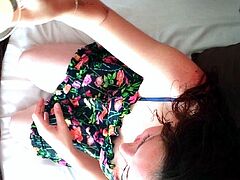 Big tit brunette sucks a big cock POV