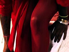 Black and ebony babes get a stiff dick