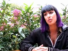 Pierced babe with giant innate hooters plays solo with a